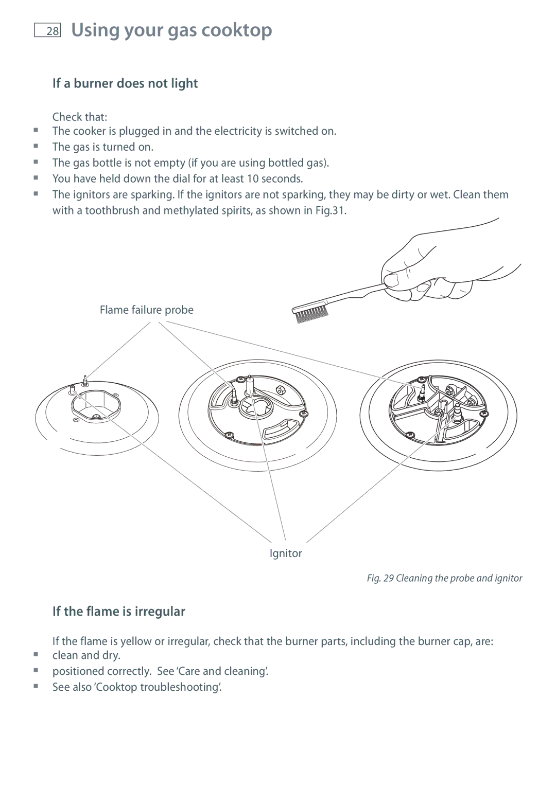 Fisher & Paykel OR90SDBGFX installation instructions If a burner does not light, If the flame is irregular 