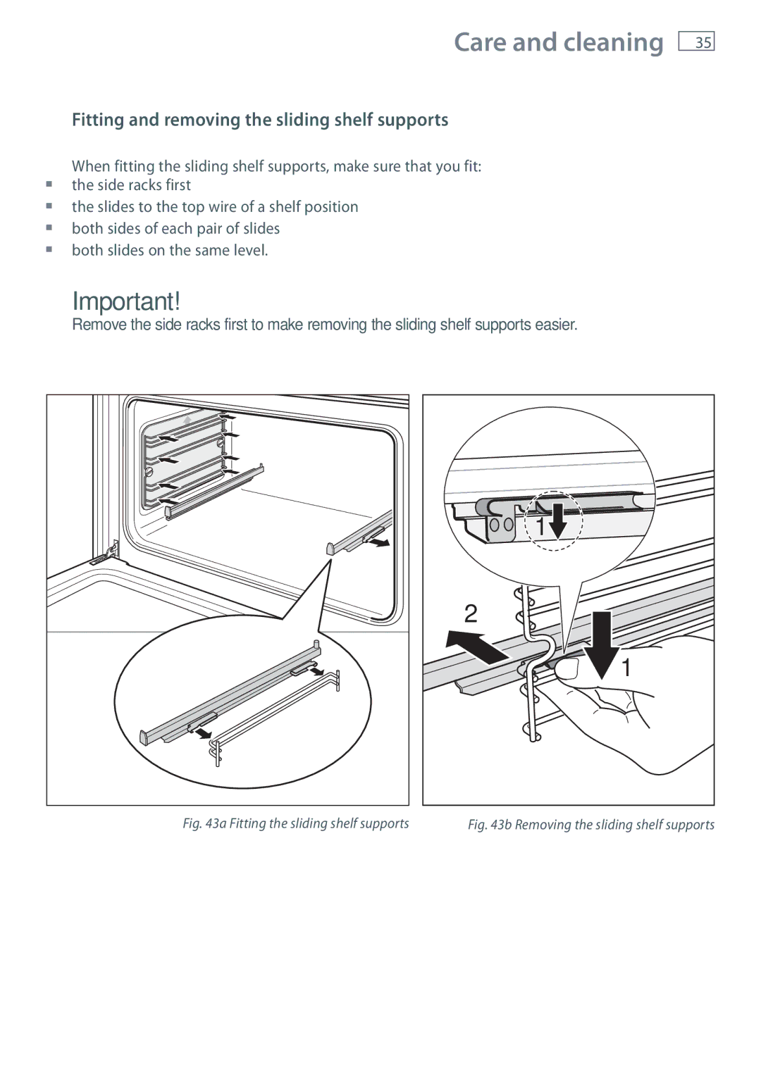 Fisher & Paykel OR90SDBGFX Fitting and removing the sliding shelf supports, Fitting the sliding shelf supports 