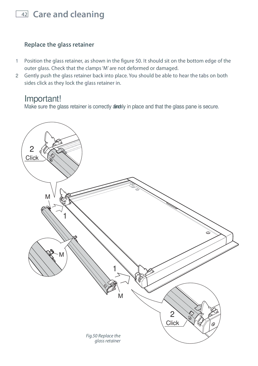 Fisher & Paykel OR90SDBGFX installation instructions Replace the glass retainer 