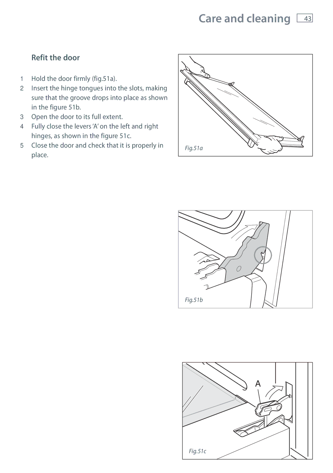 Fisher & Paykel OR90SDBGFX installation instructions Refit the door 