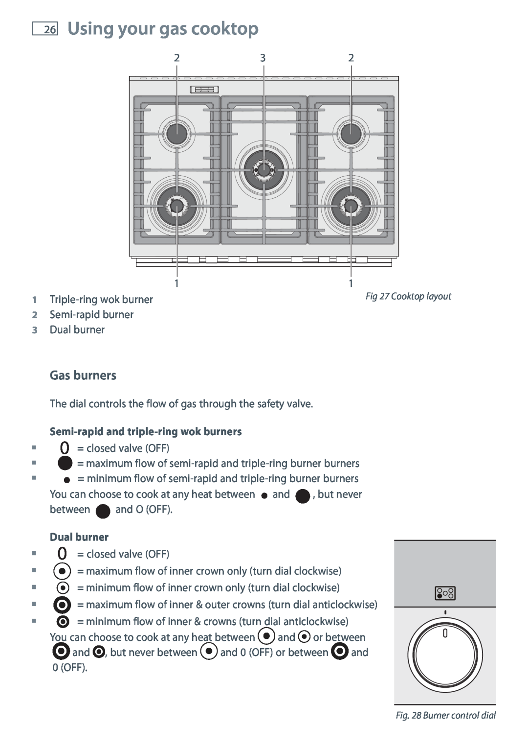 Fisher & Paykel OR90SDBGFX installation instructions Using your gas cooktop, Gas burners 