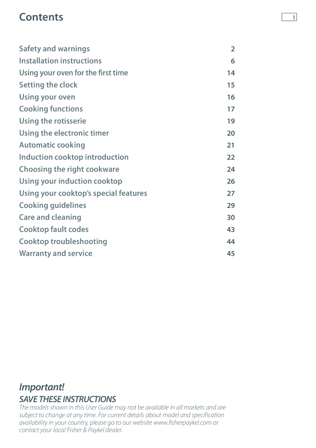 Fisher & Paykel OR90SDBSI installation instructions Contents 