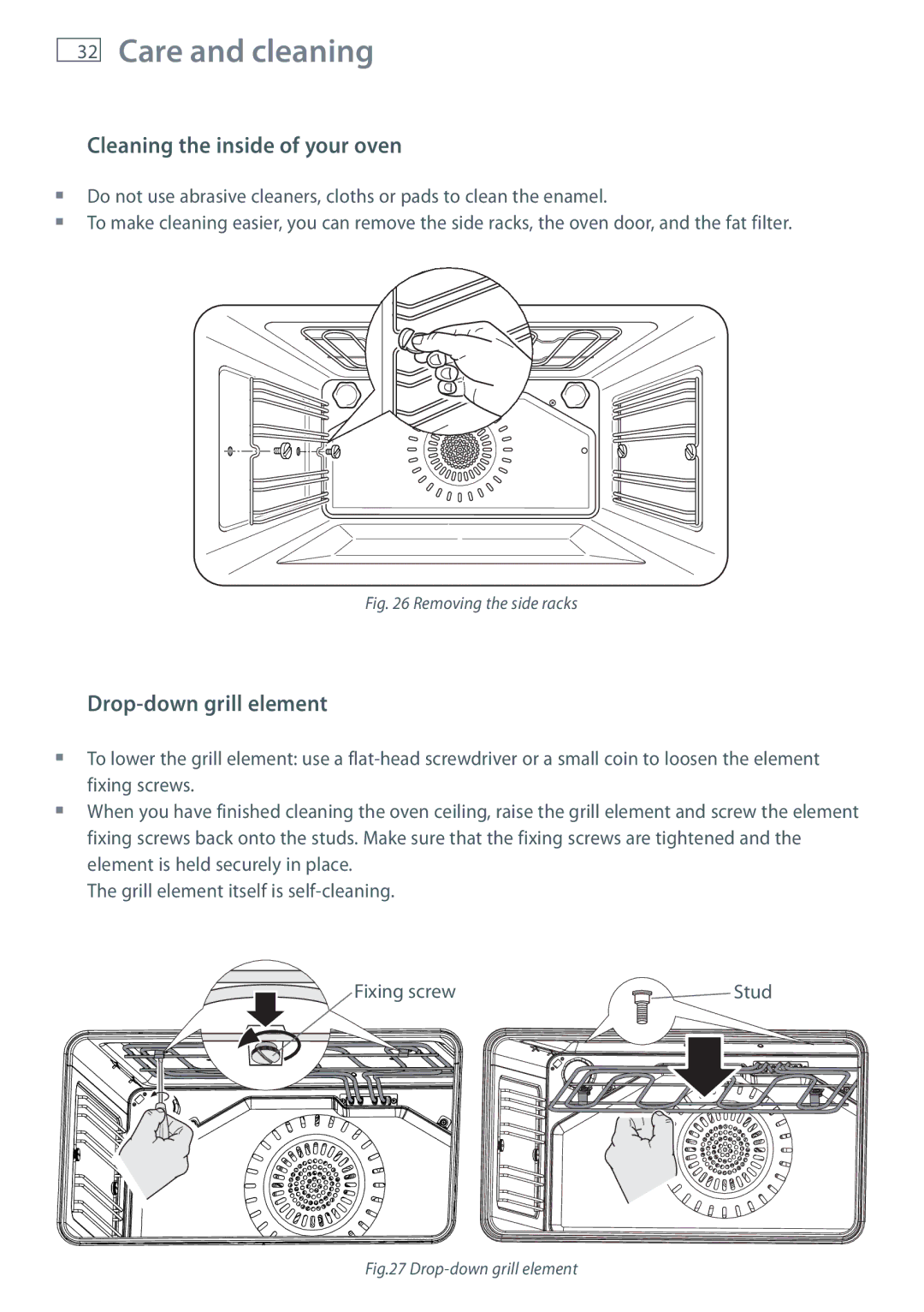 Fisher & Paykel OR90SDBSI installation instructions Cleaning the inside of your oven, Drop-down grill element 