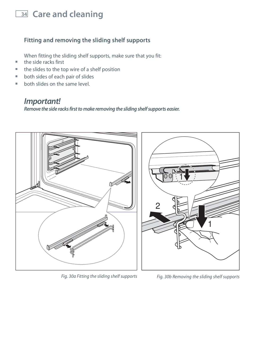 Fisher & Paykel OR90SDBSI Fitting and removing the sliding shelf supports, Fitting the sliding shelf supports 