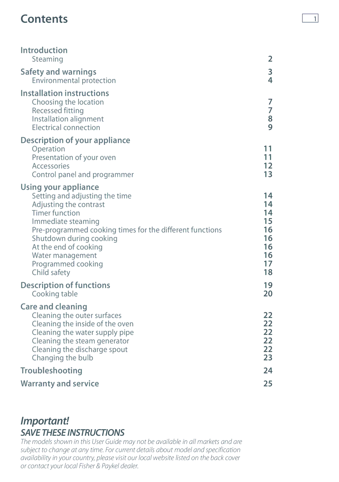 Fisher & Paykel OS60NDTX installation instructions Contents 