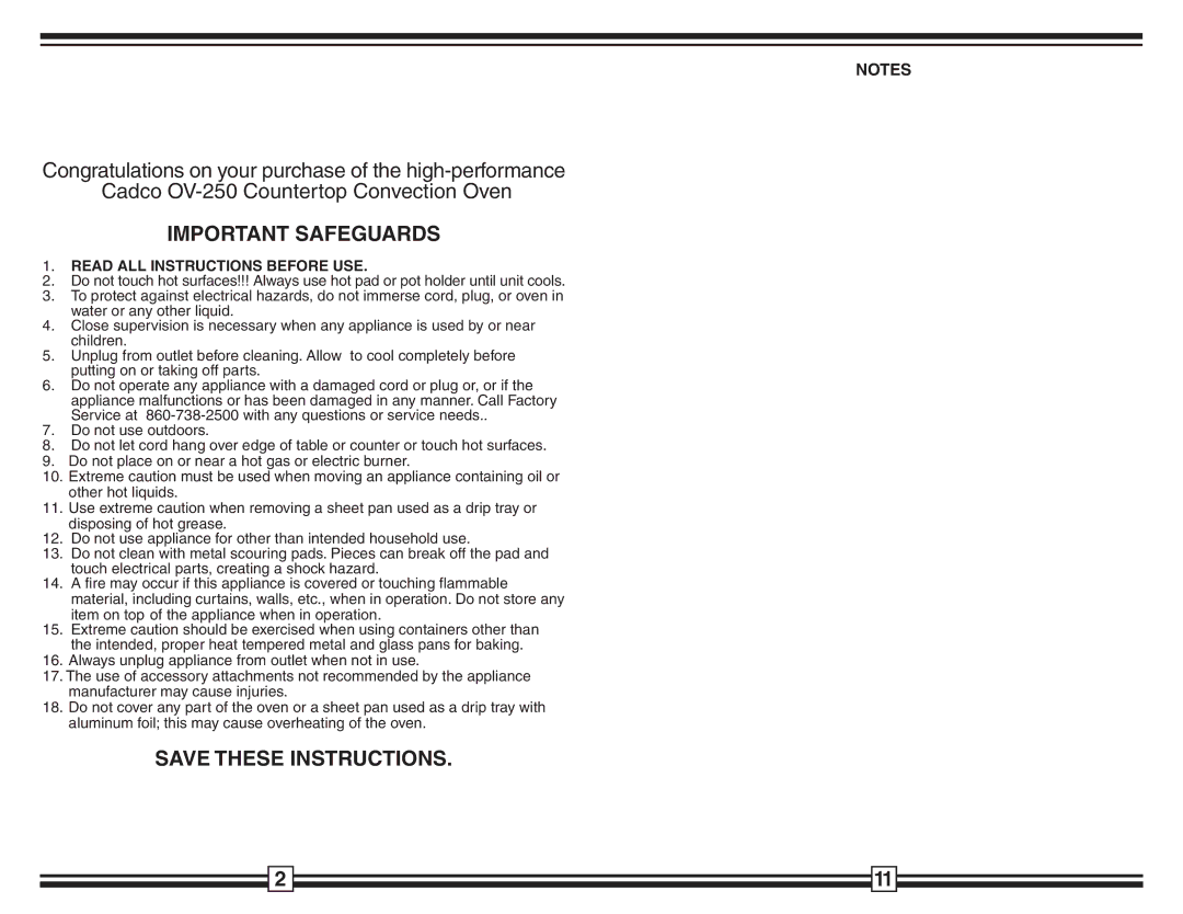 Fisher & Paykel OV-250 warranty Important Safeguards, Read ALL Instructions Before USE 