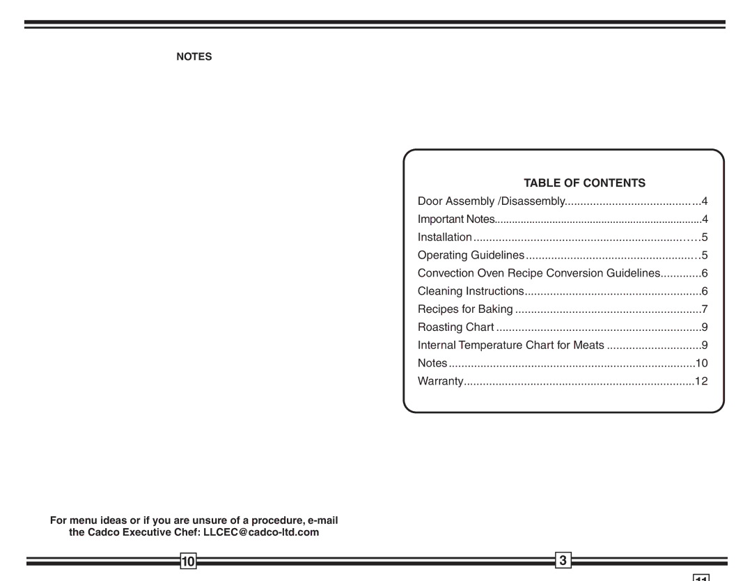 Fisher & Paykel OV-250 warranty Table of Contents 