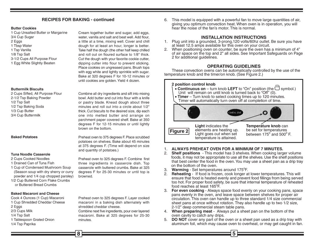 Fisher & Paykel OV-250 warranty Recipes for Baking, Installation Instructions, Operating Guidelines 