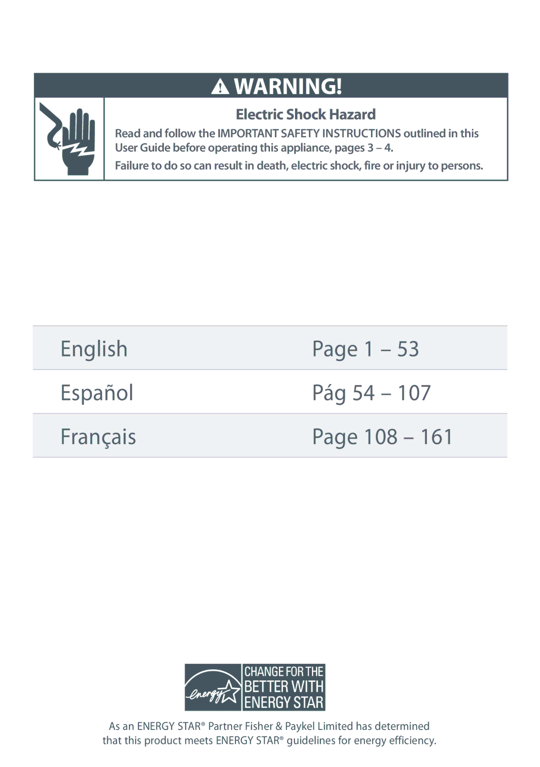 Fisher & Paykel RB36S, RB90S manual English Español Pág 54 Français 108 