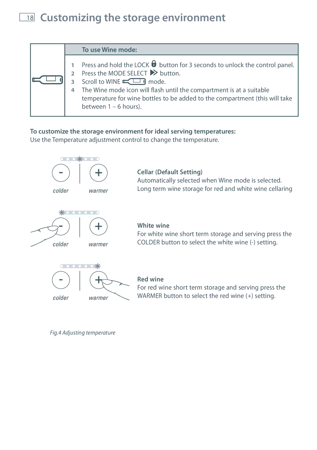 Fisher & Paykel RB36S, RB90S manual To use Wine mode, Cellar Default Setting, White wine, Red wine 