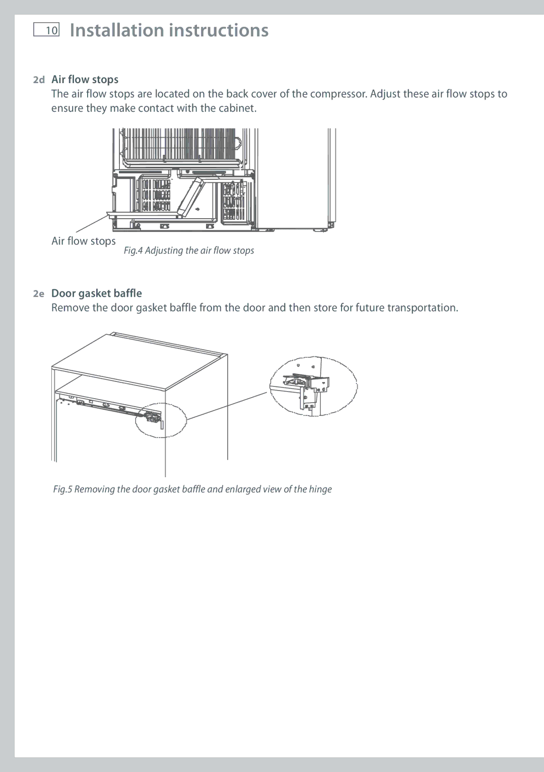 Fisher & Paykel RB60V18 installation instructions 2d Air flow stops, 2e Door gasket baffle 