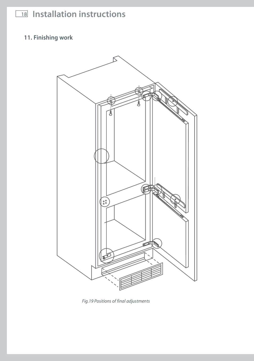 Fisher & Paykel RB60V18 installation instructions Finishing work, Positions of final adjustments 