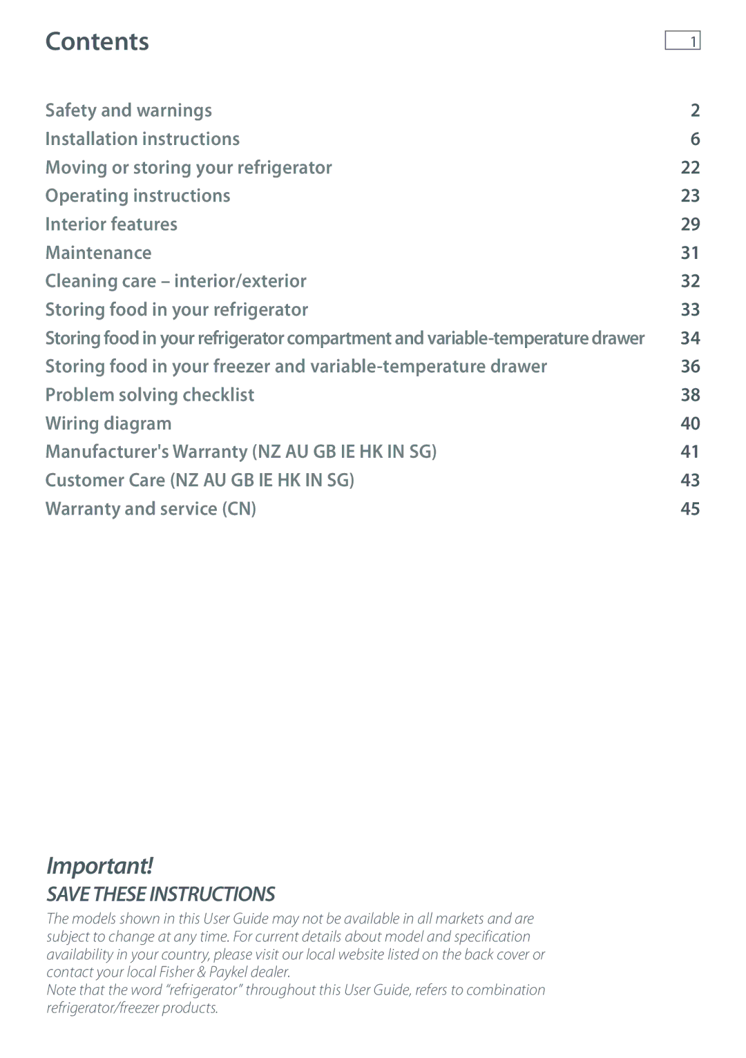 Fisher & Paykel RB60V18 installation instructions Contents 