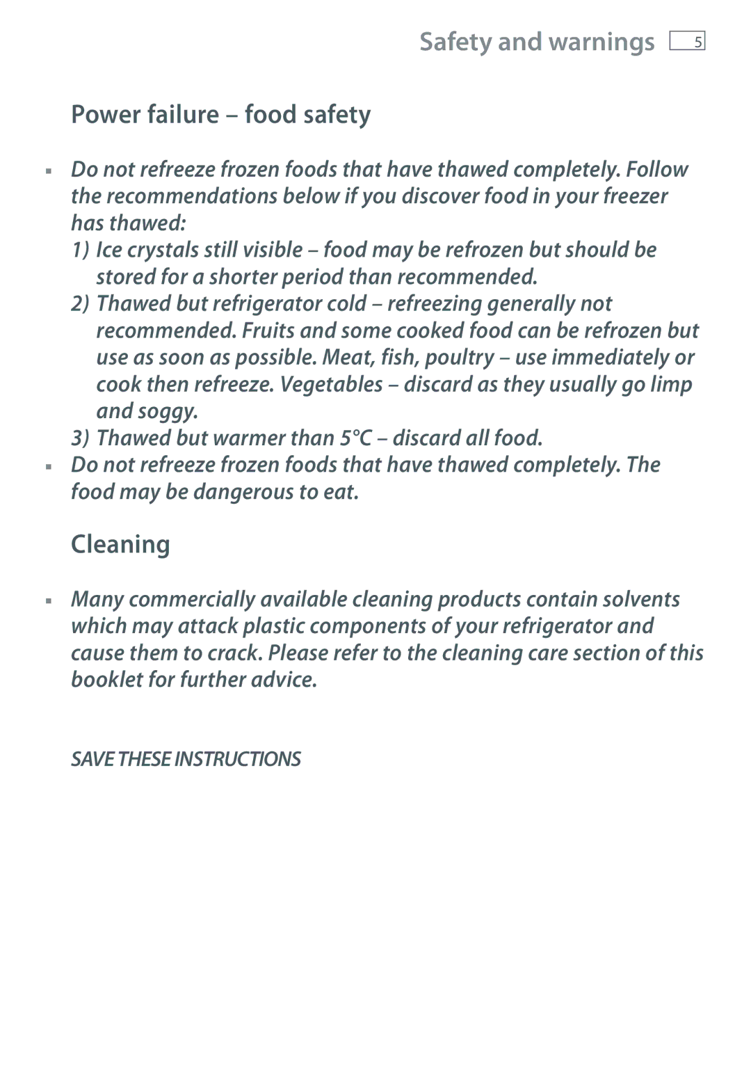 Fisher & Paykel RB60V18 installation instructions Power failure food safety 