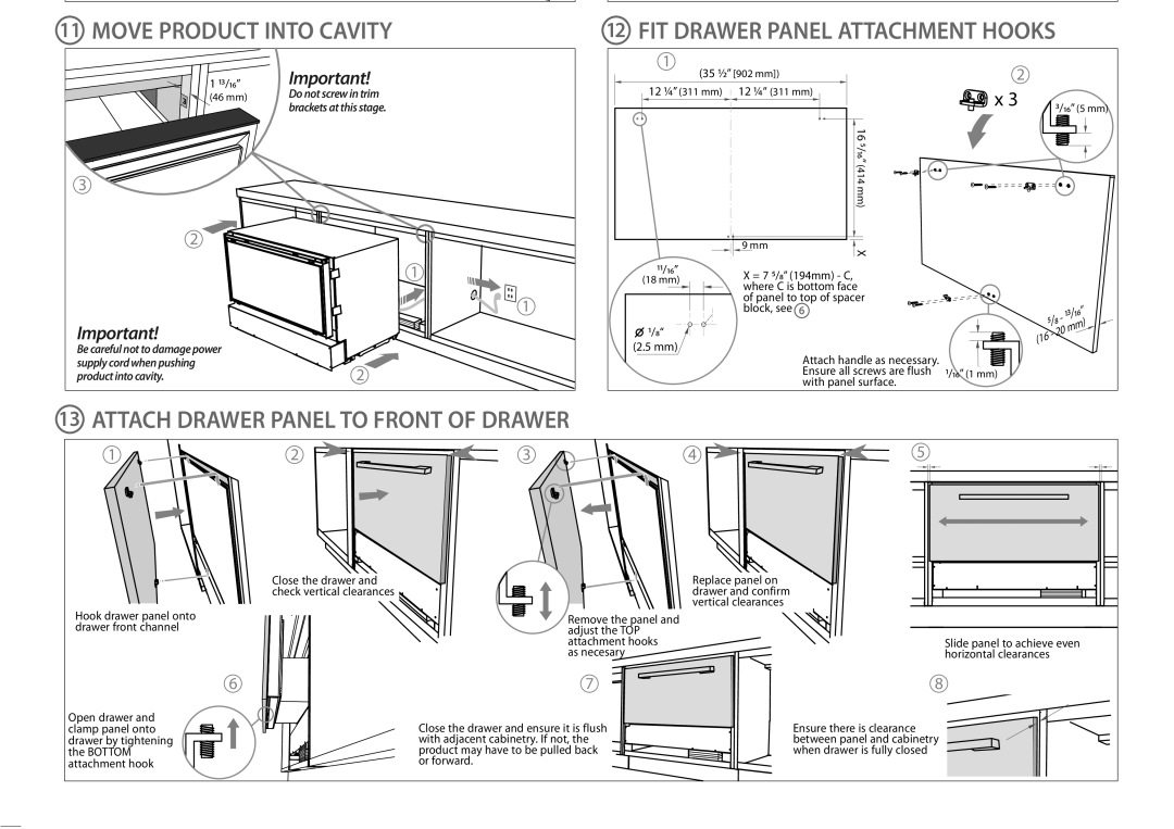 Fisher & Paykel RB905 Move Product Into Cavity FIT Drawer Panel Attachment Hooks, Attach Drawer Panel to Front of Drawer 