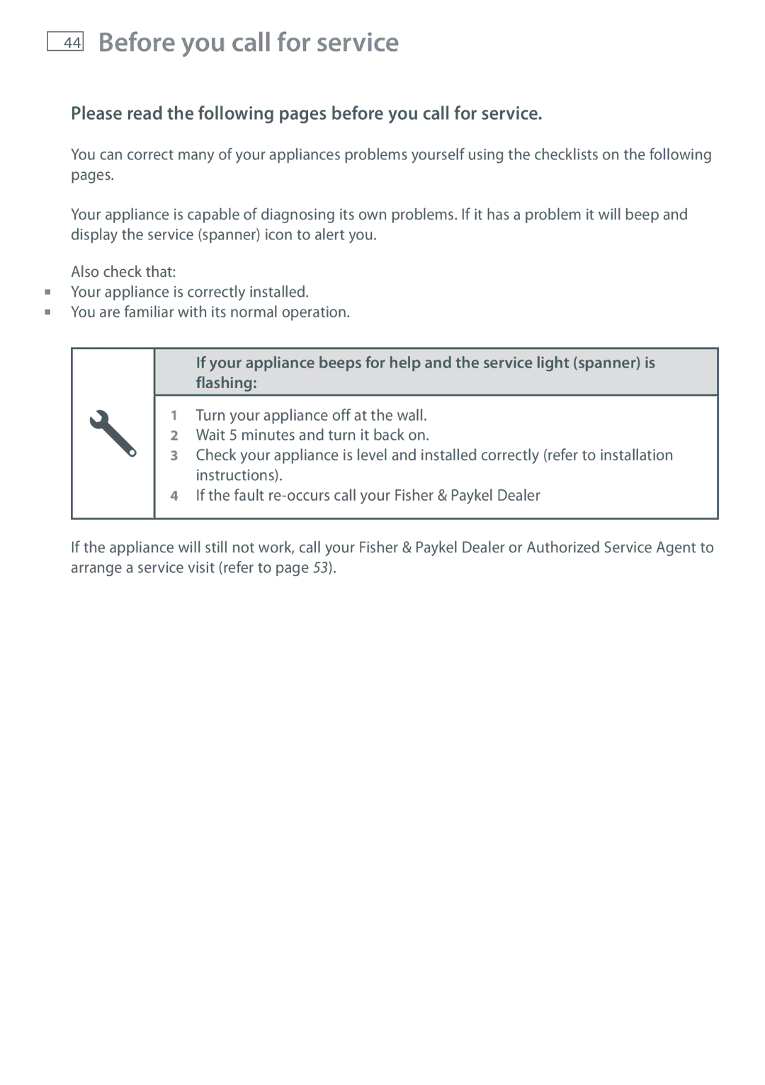 Fisher & Paykel RB905, RB365 manual Before you call for service, Please read the following pages before you call for service 