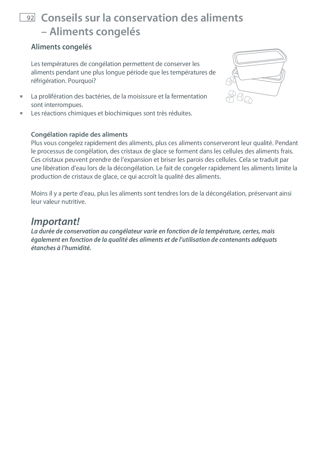 Fisher & Paykel RB905, RB365 Conseils sur la conservation des aliments Aliments congelés, Congélation rapide des aliments 