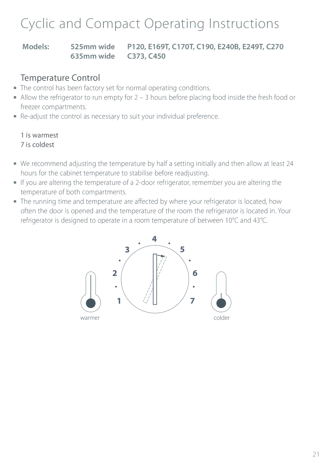 Fisher & Paykel Refrigerator & Freezer manual Cyclic and Compact Operating Instructions, Temperature Control 