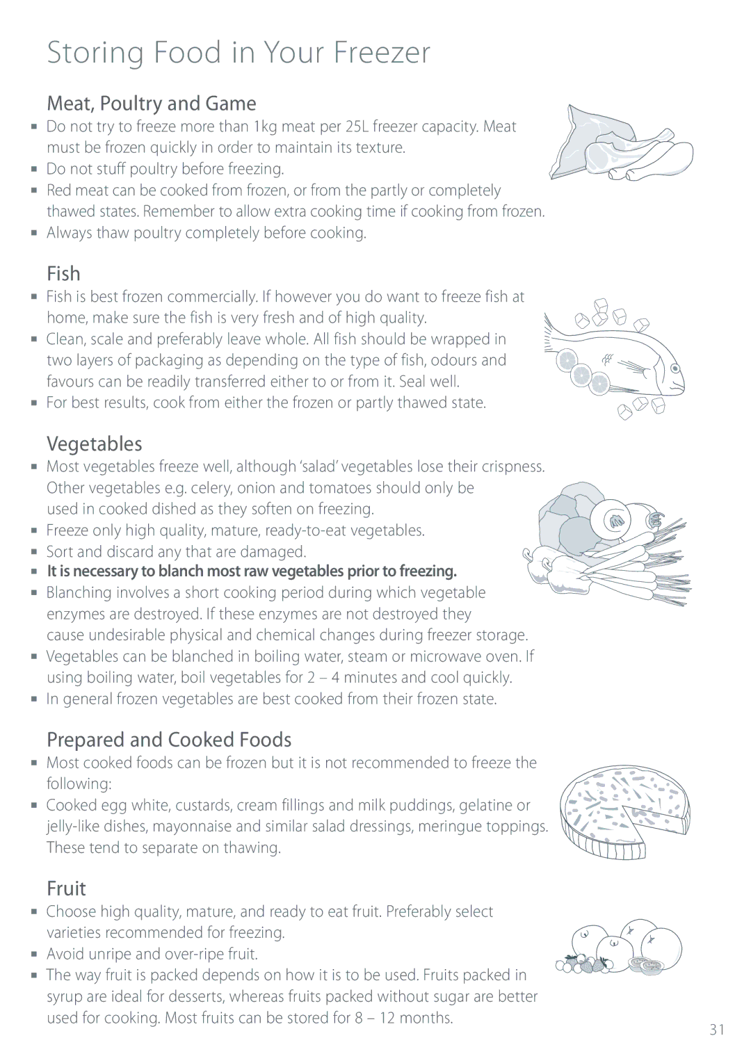 Fisher & Paykel Refrigerator & Freezer manual Meat, Poultry and Game, Fish, Vegetables, Prepared and Cooked Foods, Fruit 