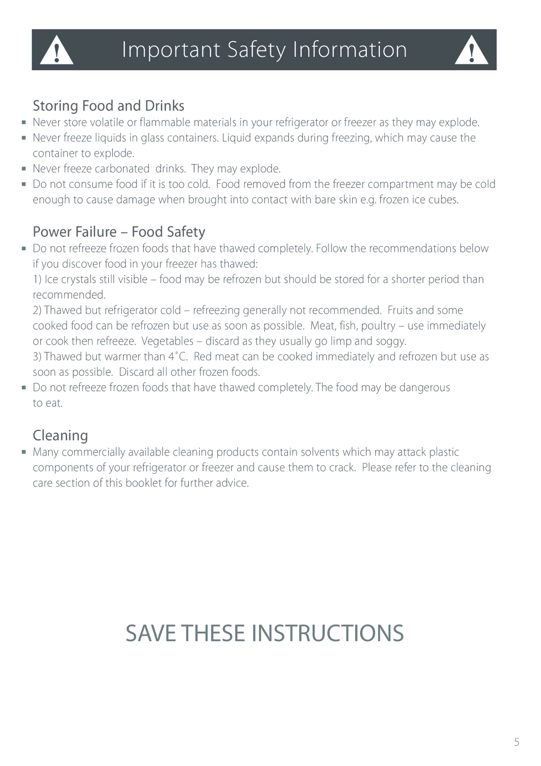 Fisher & Paykel Refrigerator & Freezer manual Storing Food and Drinks, Power Failure Food Safety, Cleaning 