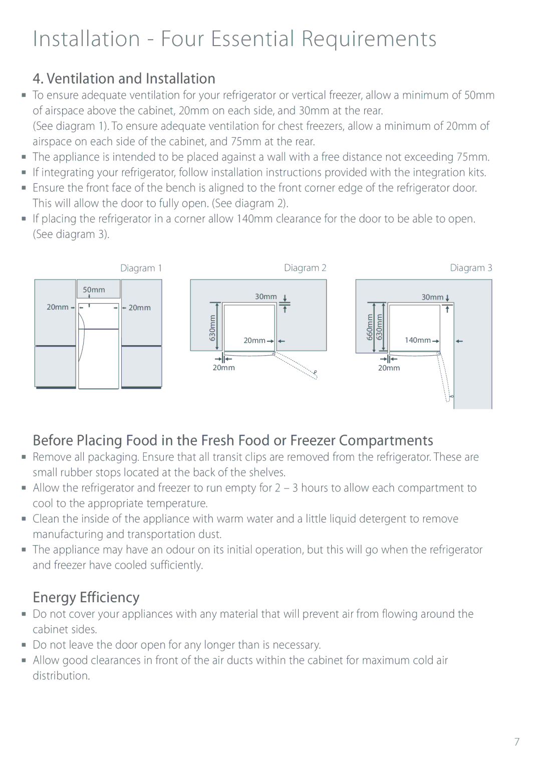 Fisher & Paykel Refrigerator & Freezer manual Ventilation and Installation, Energy Efficiency 