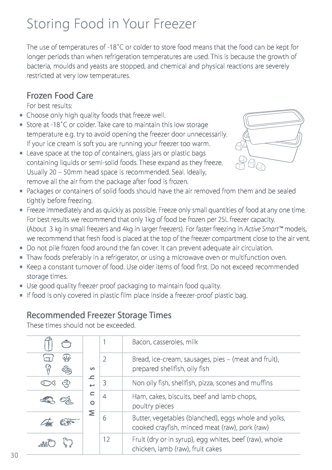 Fisher & Paykel Refrigerator & Freezer Storing Food in Your Freezer, Frozen Food Care, Recommended Freezer Storage Times 