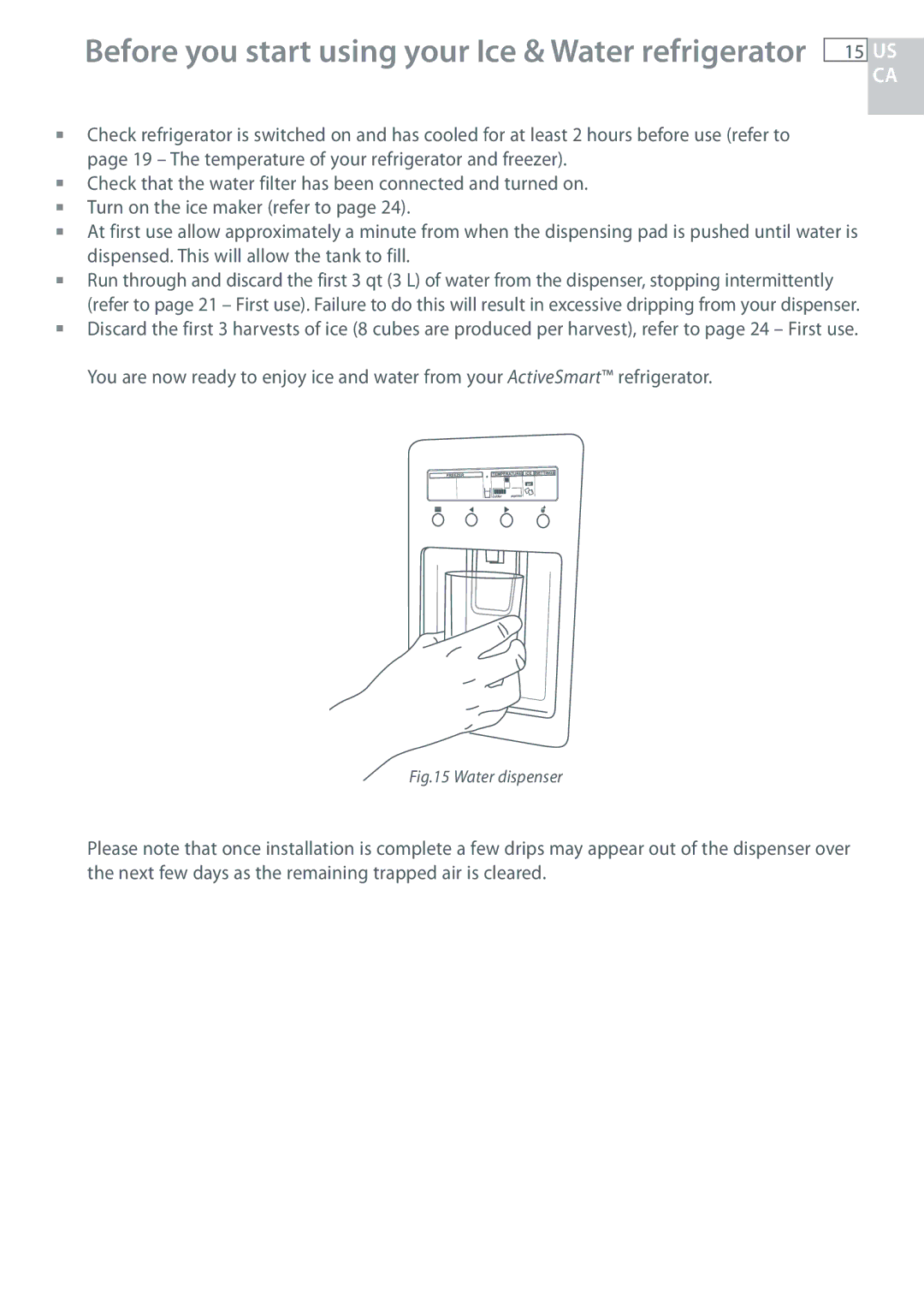 Fisher & Paykel RF135, RF170 installation instructions Before you start using your Ice & Water refrigerator 