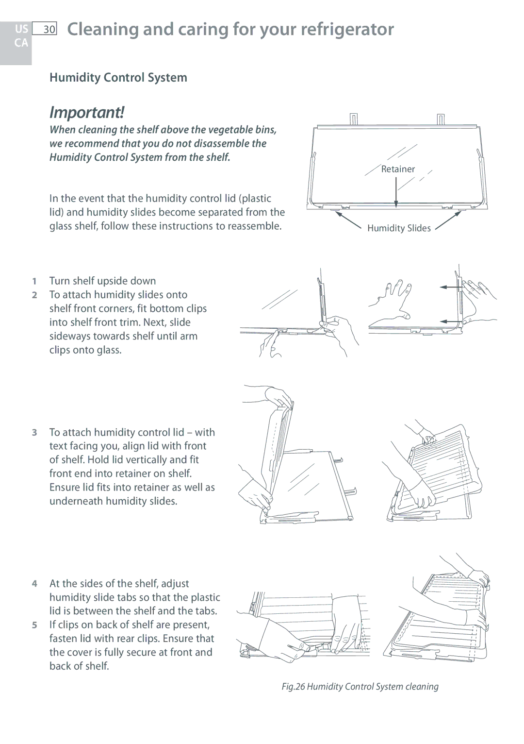 Fisher & Paykel RF170, RF135 installation instructions Humidity Control System cleaning 