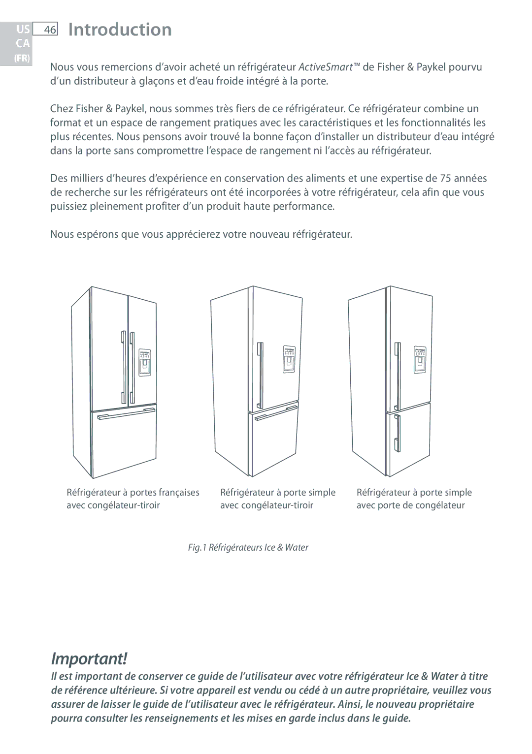 Fisher & Paykel RF170, RF135 installation instructions Réfrigérateurs Ice & Water 