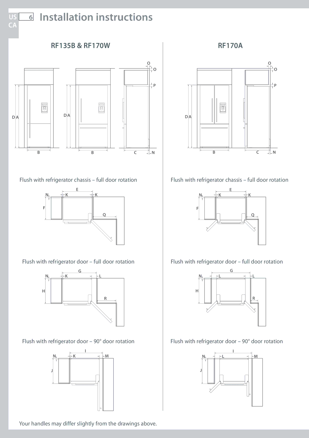 Fisher & Paykel installation instructions US 6 Installation instructions, RF135B & RF170W, RF170A 