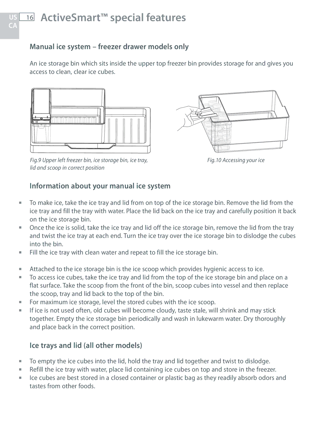 Fisher & Paykel RF170, RF135 Manual ice system freezer drawer models only, Information about your manual ice system 