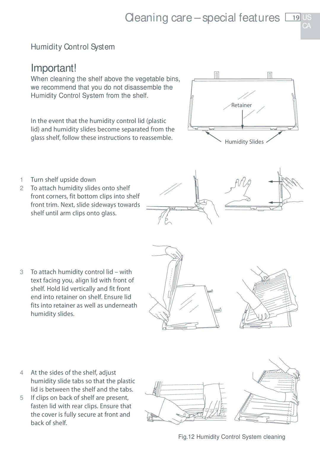 Fisher & Paykel RF135, RF170 installation instructions Humidity Control System, Turn shelf upside down 