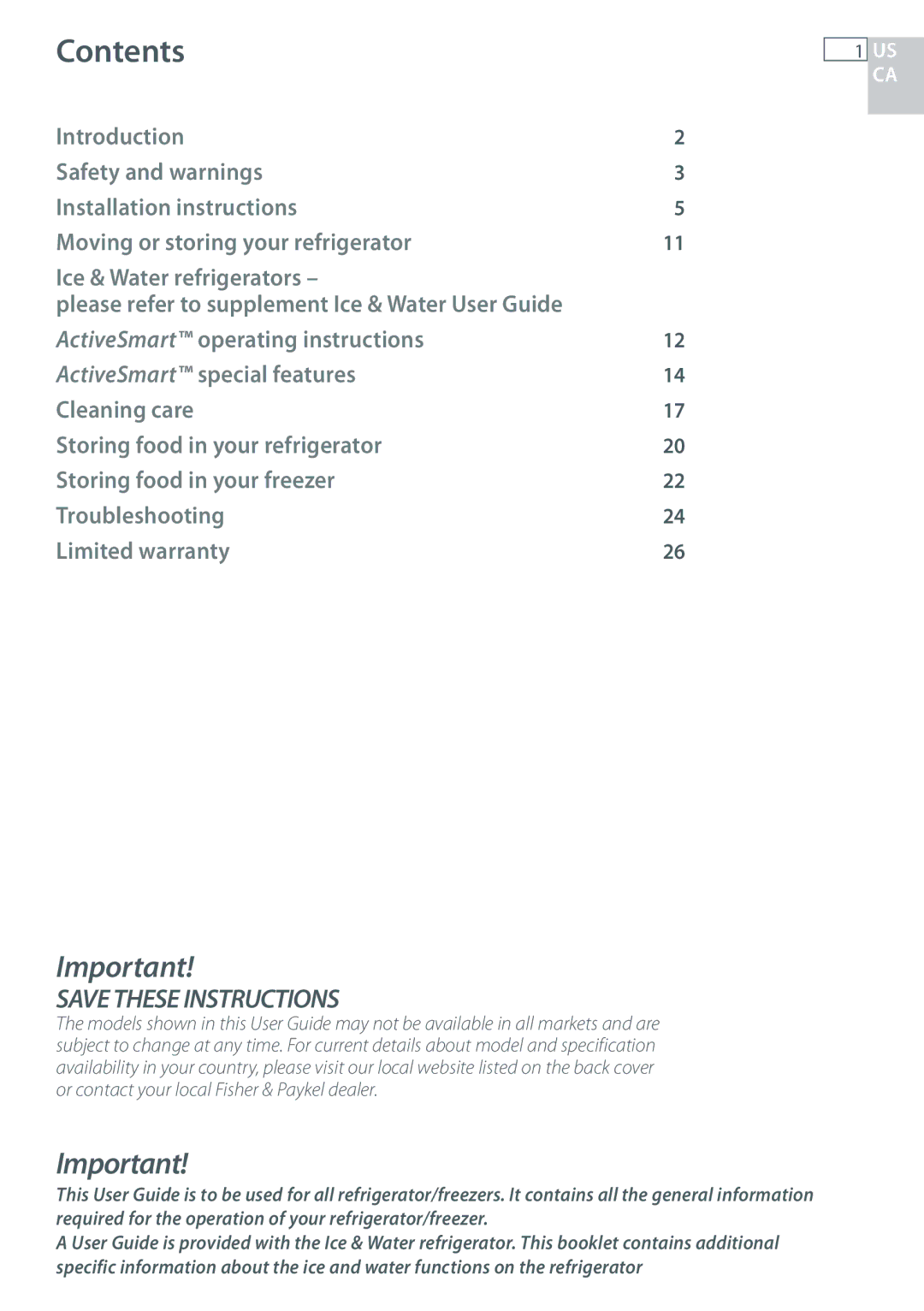 Fisher & Paykel RF135, RF170 installation instructions Contents 