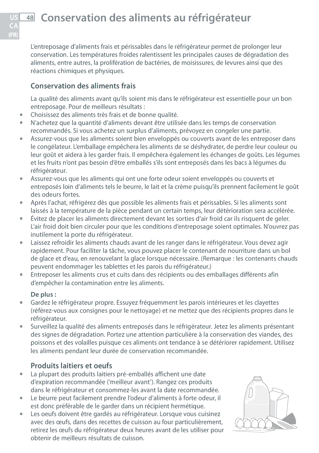 Fisher & Paykel RF170, RF135 Conservation des aliments au réfrigérateur, Conservation des aliments frais, De plus  