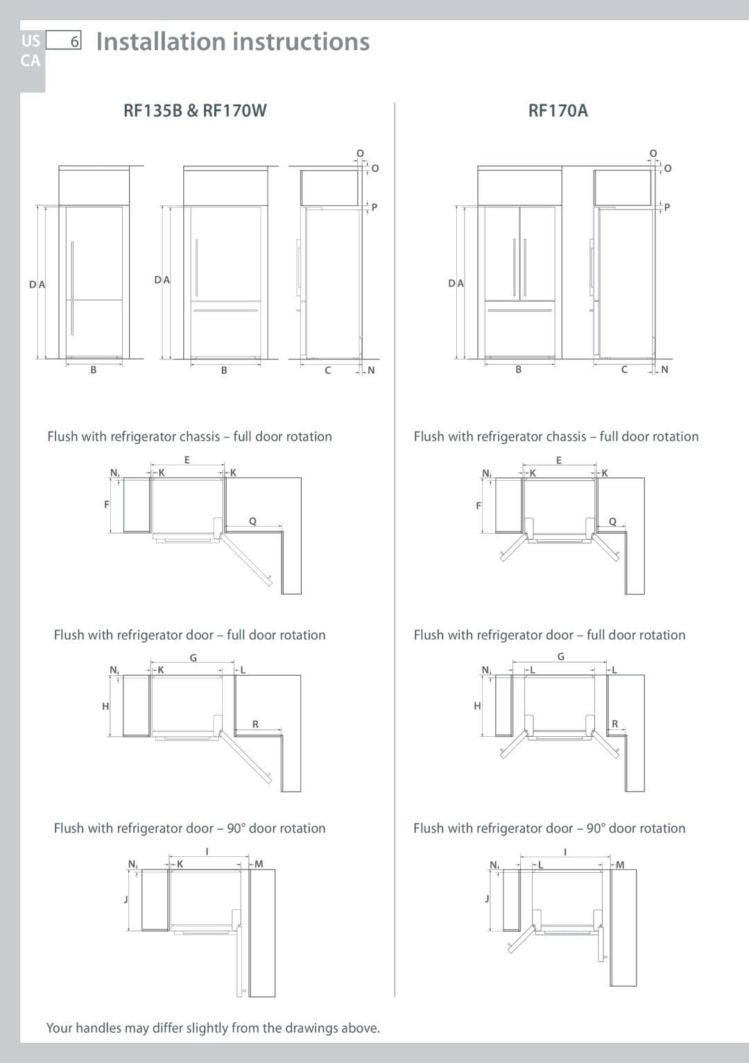 Fisher & Paykel installation instructions US 6 Installation instructions, RF135B & RF170W, RF170A 