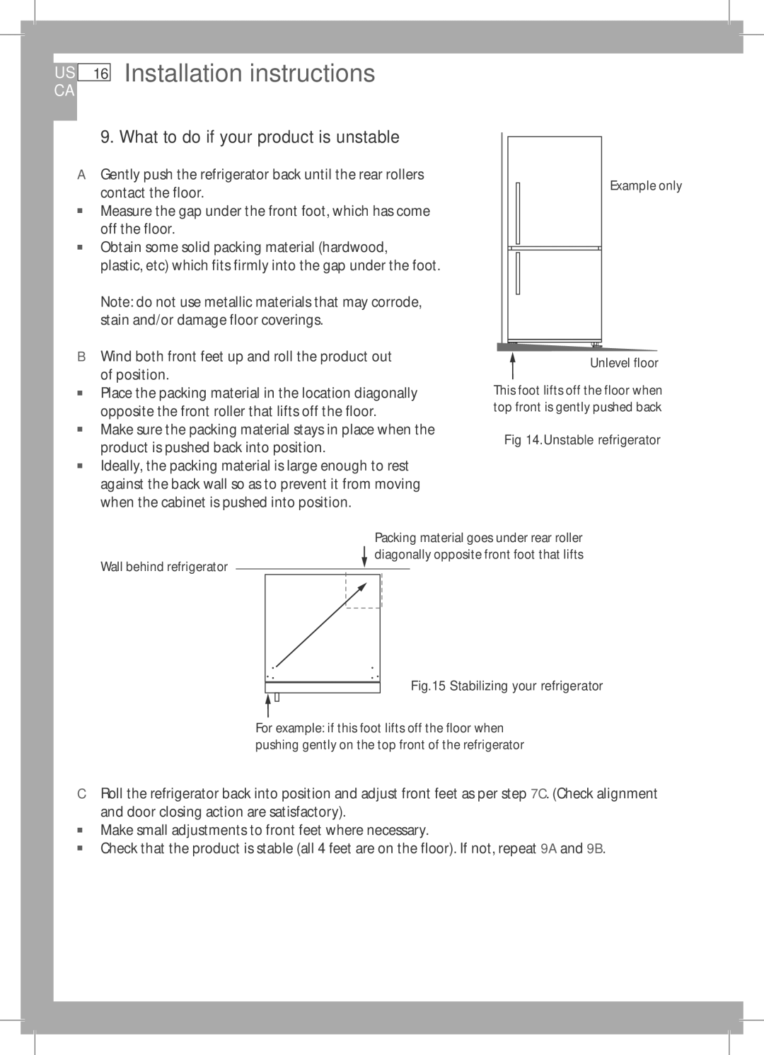 Fisher & Paykel E522B, RF170W, RF170A, RF201A, RF135B What to do if your product is unstable, Unstable refrigerator 