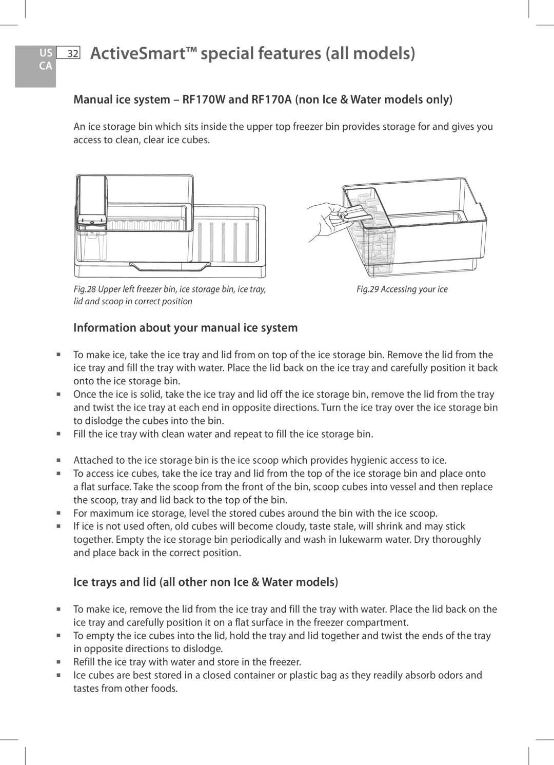 Fisher & Paykel RF135B, E522B Information about your manual ice system, Ice trays and lid all other non Ice & Water models 