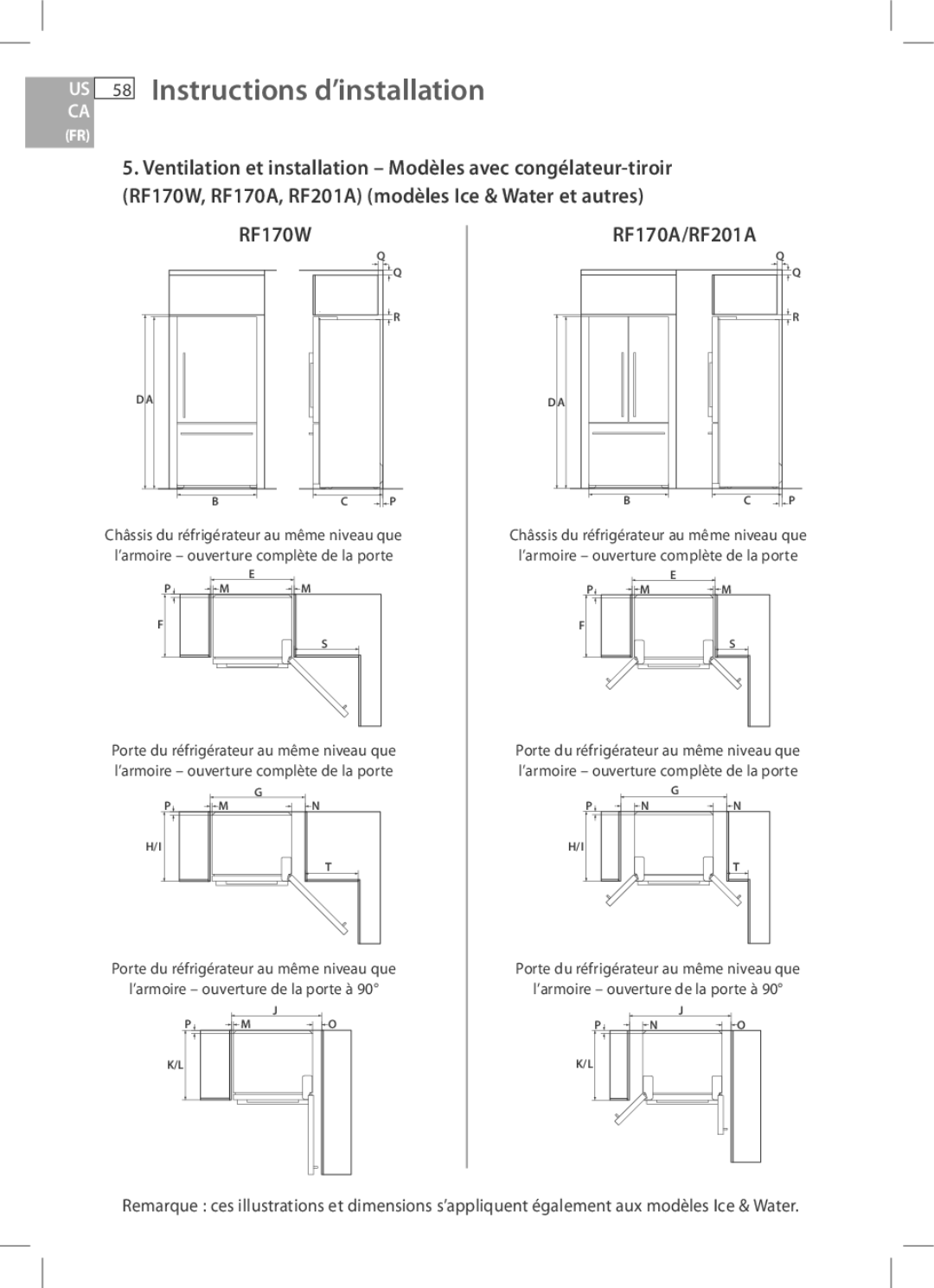 Fisher & Paykel RF170W, RF170A, RF201A, E522B, RF135B installation instructions 