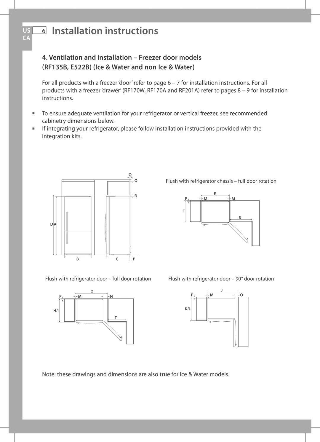 Fisher & Paykel E522B, RF170W, RF170A, RF201A, RF135B installation instructions Installation instructions 