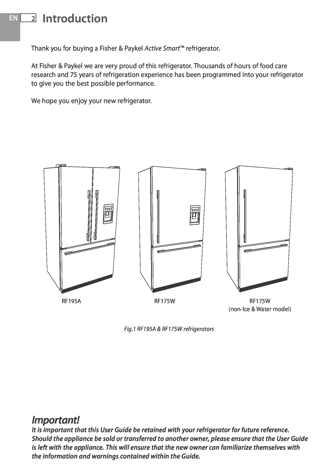 Fisher & Paykel RF175W, RF195A installation instructions EN 2 Introduction 