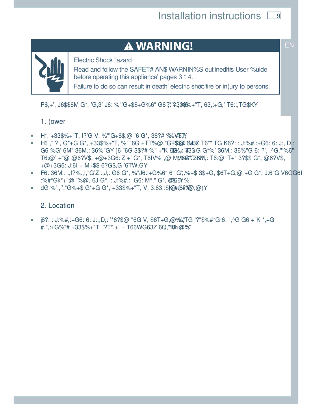 Fisher & Paykel E522B, RF201A installation instructions Power, Location 