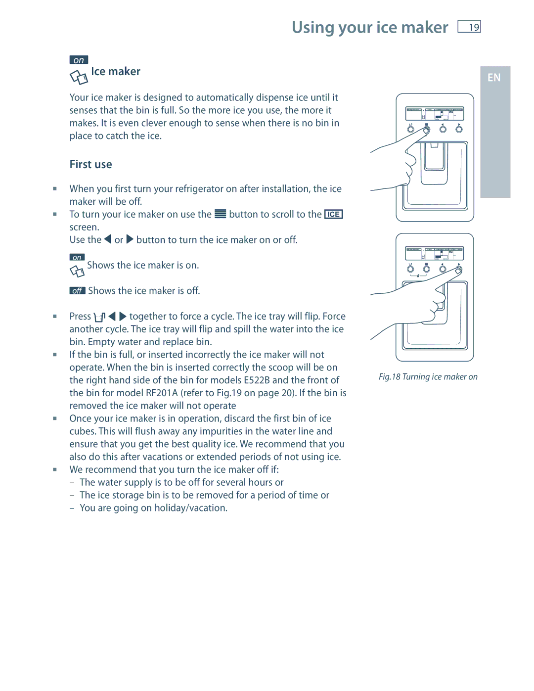 Fisher & Paykel E522B, RF201A installation instructions Using your ice maker, Ice maker 