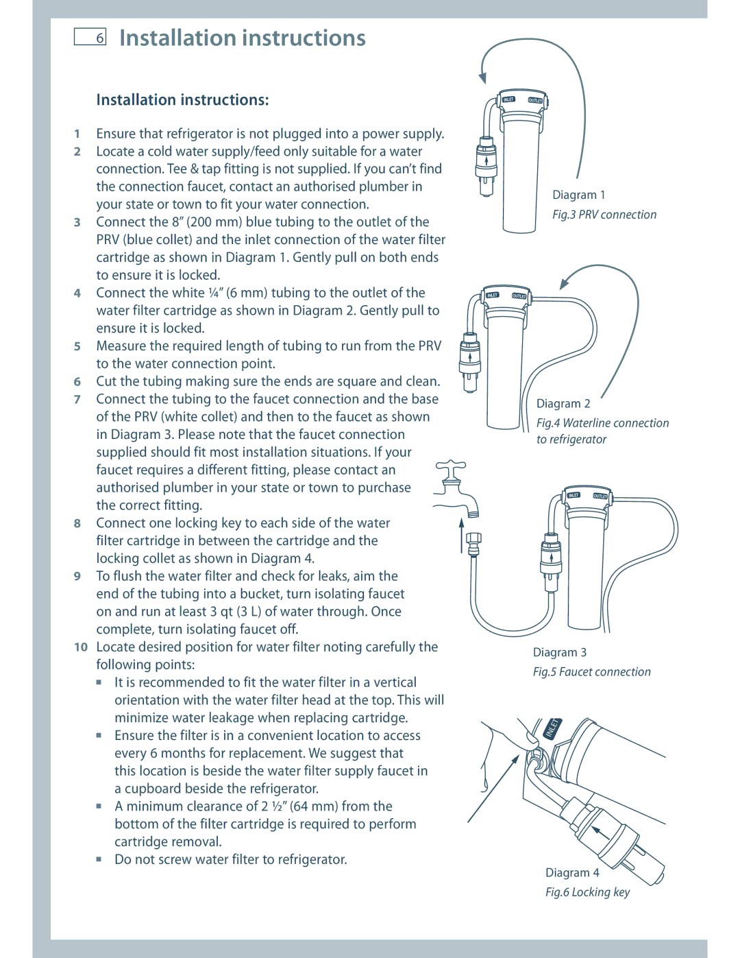 Fisher & Paykel RF201A, E522B installation instructions Installation instructions, PRV connection 