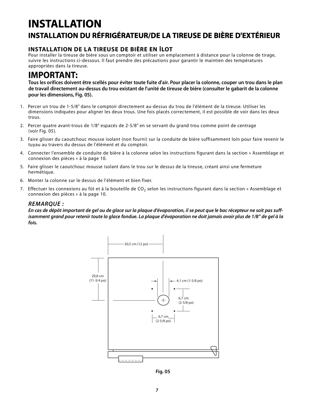 Fisher & Paykel RF24T, RF24R manual Installation Du Réfrigérateur/De La Tireuse De Bière Dextérieur, Remarque 