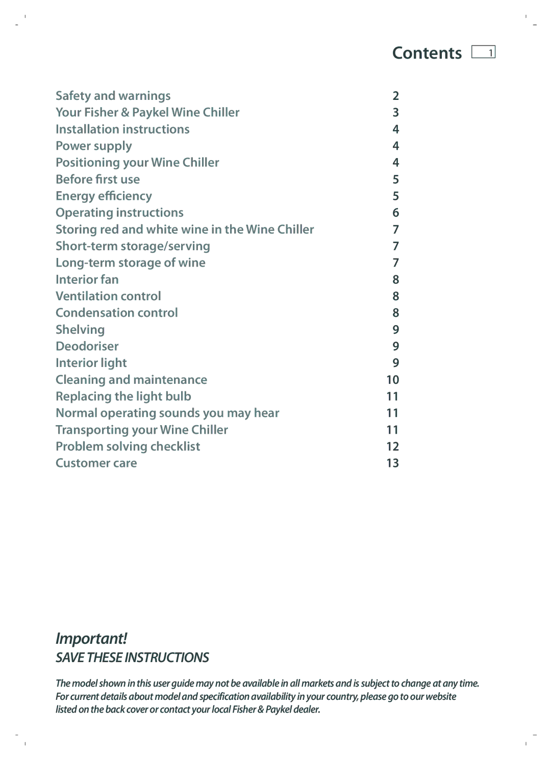 Fisher & Paykel RF51RCWX1 installation instructions Contents 