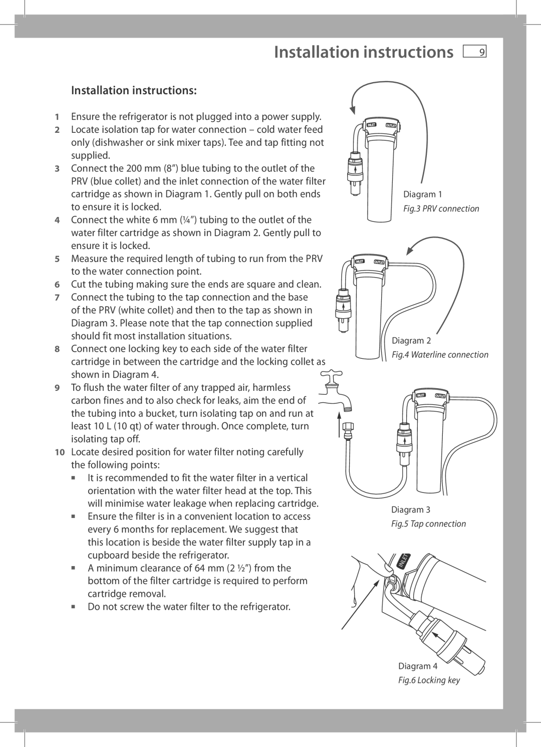 Fisher & Paykel RF522W, RF522A installation instructions Installation instructions, PRV connection 