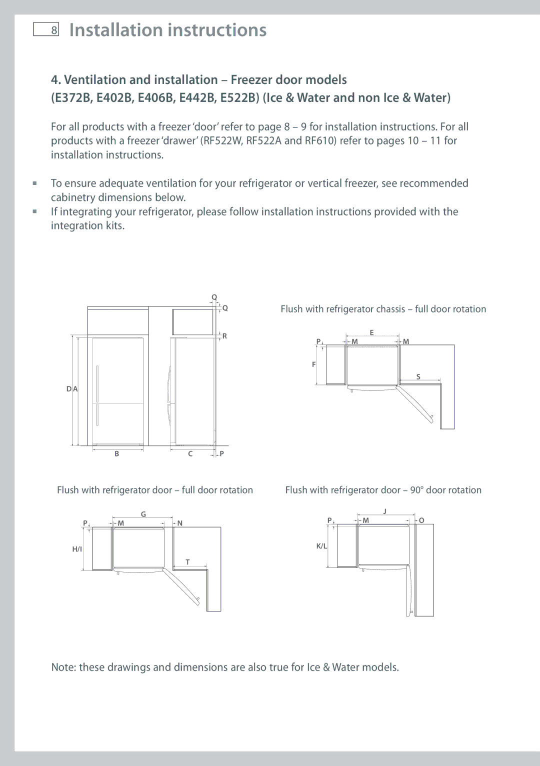 Fisher & Paykel RF522W, RF522A, RF610A, RF540A installation instructions Installation instructions 