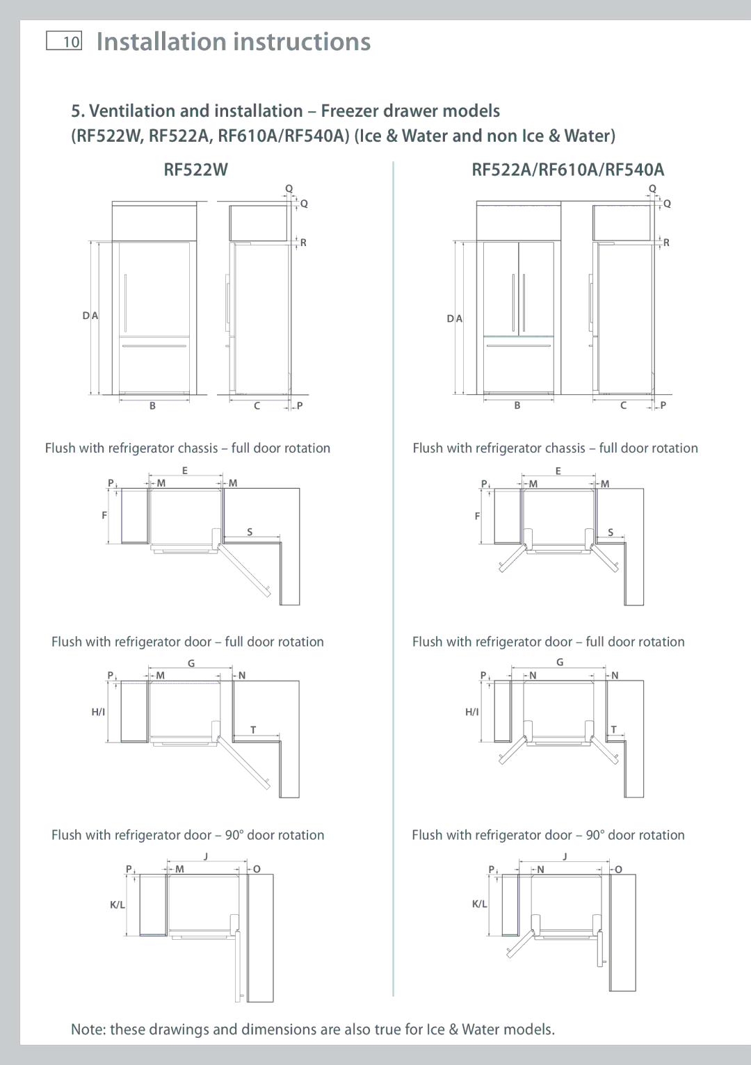 Fisher & Paykel RF522W installation instructions RF522A/RF610A/RF540A 