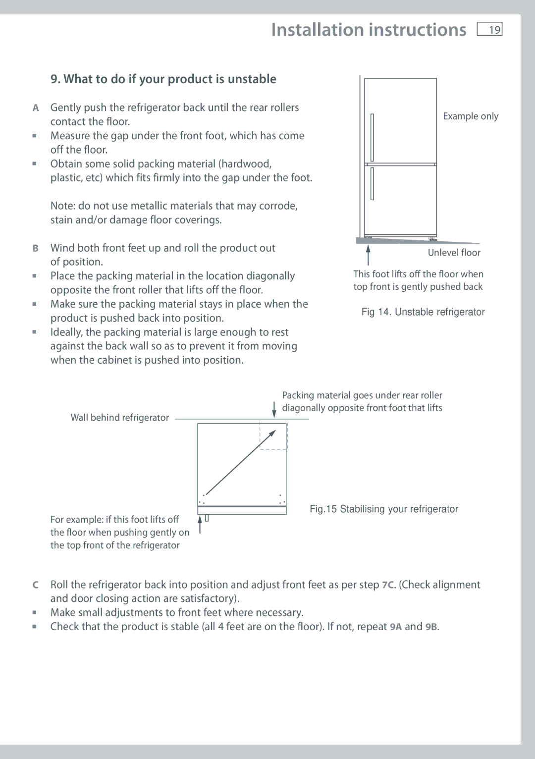 Fisher & Paykel RF610A, RF522A, RF522W, RF540A What to do if your product is unstable, Unstable refrigerator 