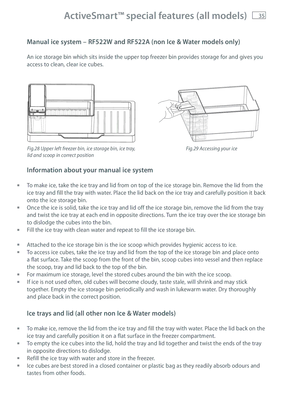 Fisher & Paykel RF610A Information about your manual ice system, Ice trays and lid all other non Ice & Water models 